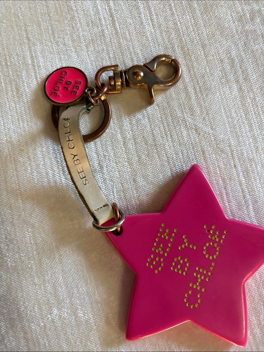 See By Chloe Hot Pink Star Key & Bag Charm with Gold Hardware